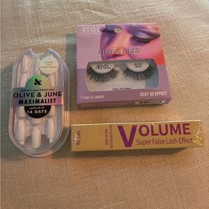 Make up bundle of 3 pcs: nails, mascara and eye lashes, new in box, great gift